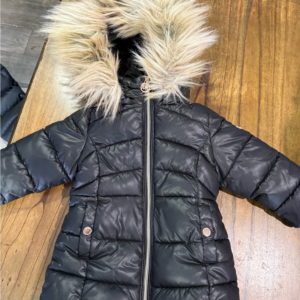 Michael Kors Black Puffer Jacket with Faux Fur Trim